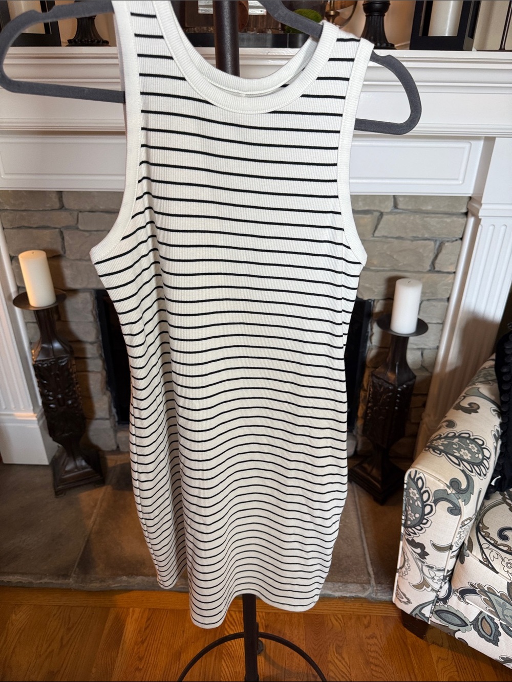 a new day White Tank Dress with Black Stripes